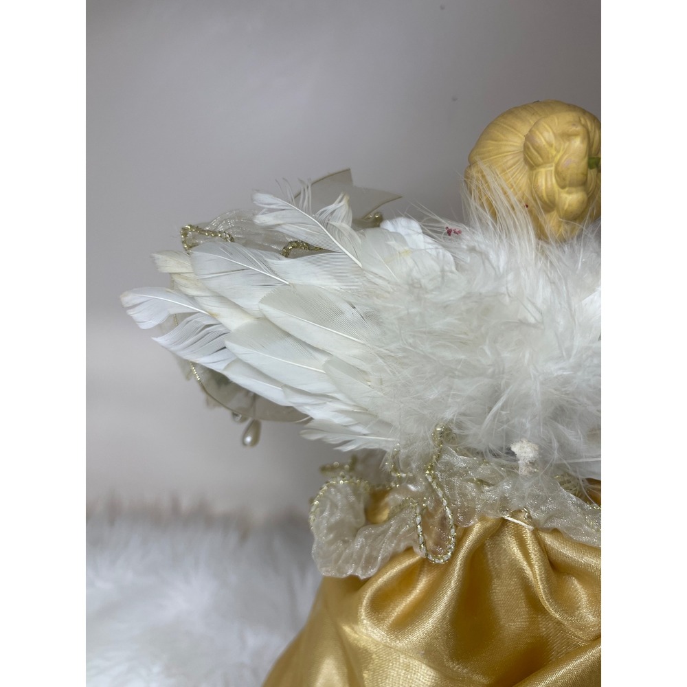 Vintage Dillard's Trimmings‎ Porcelain Angel Tree Topper Gold Gown With Box - Picture 10 of 16